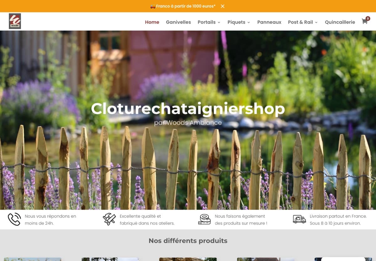 Screenshot van de website van Clôture Châtaignier Shop