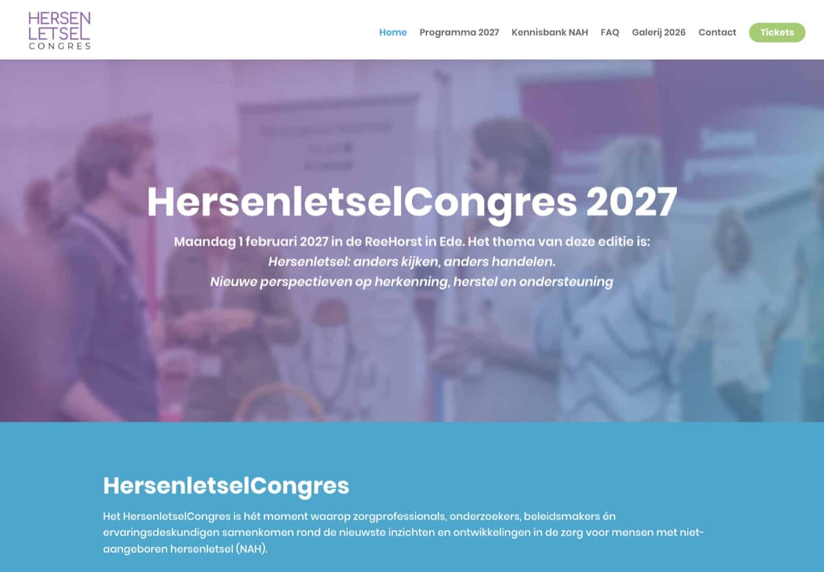 Screenshot van de website van Hersenletselcongres