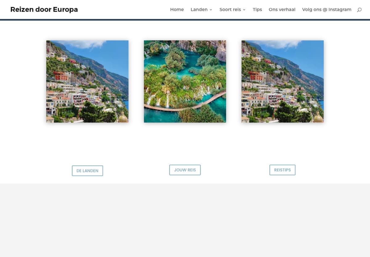 Screenshot van de website van Reizen door Europa