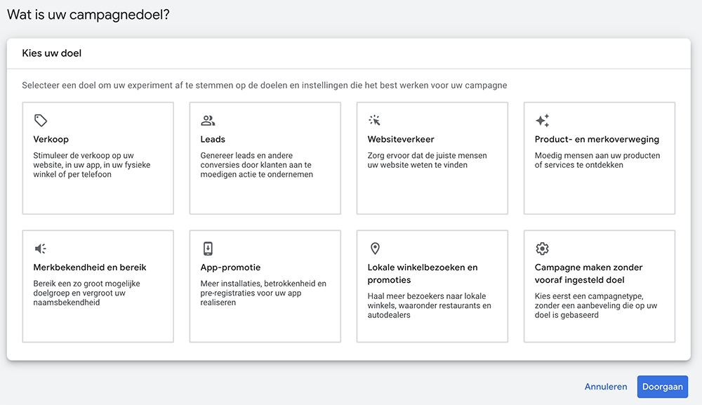Het aanmaken van een Google Ads campagne